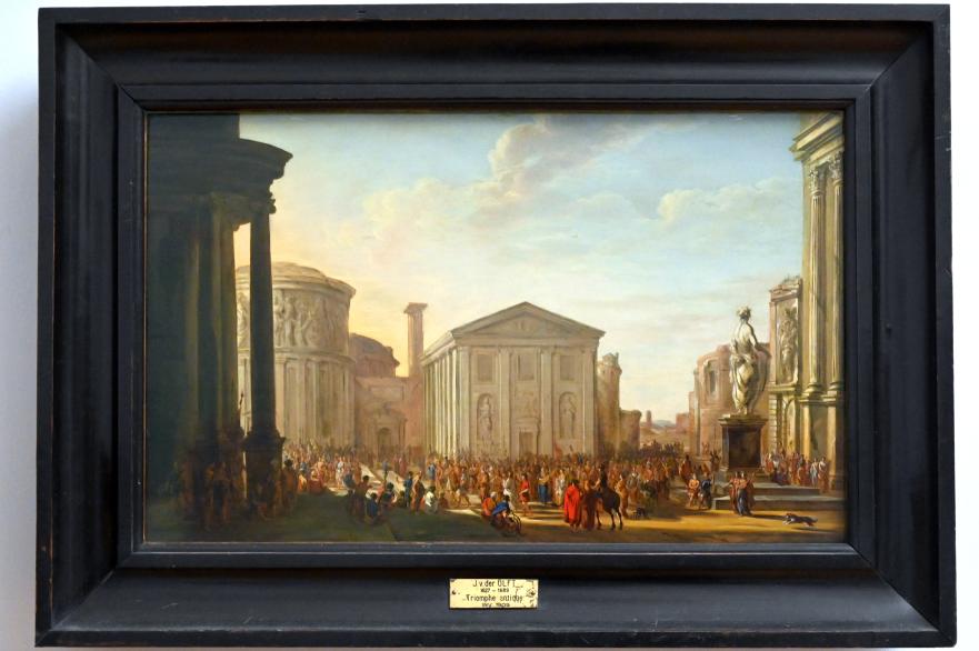 Jacob van der Ulft (1665–1675), Blick auf antike Architekturen mit einer Menschenmenge in einer Prozession, Paris, Musée du Louvre, Saal 849, um 1670–1680