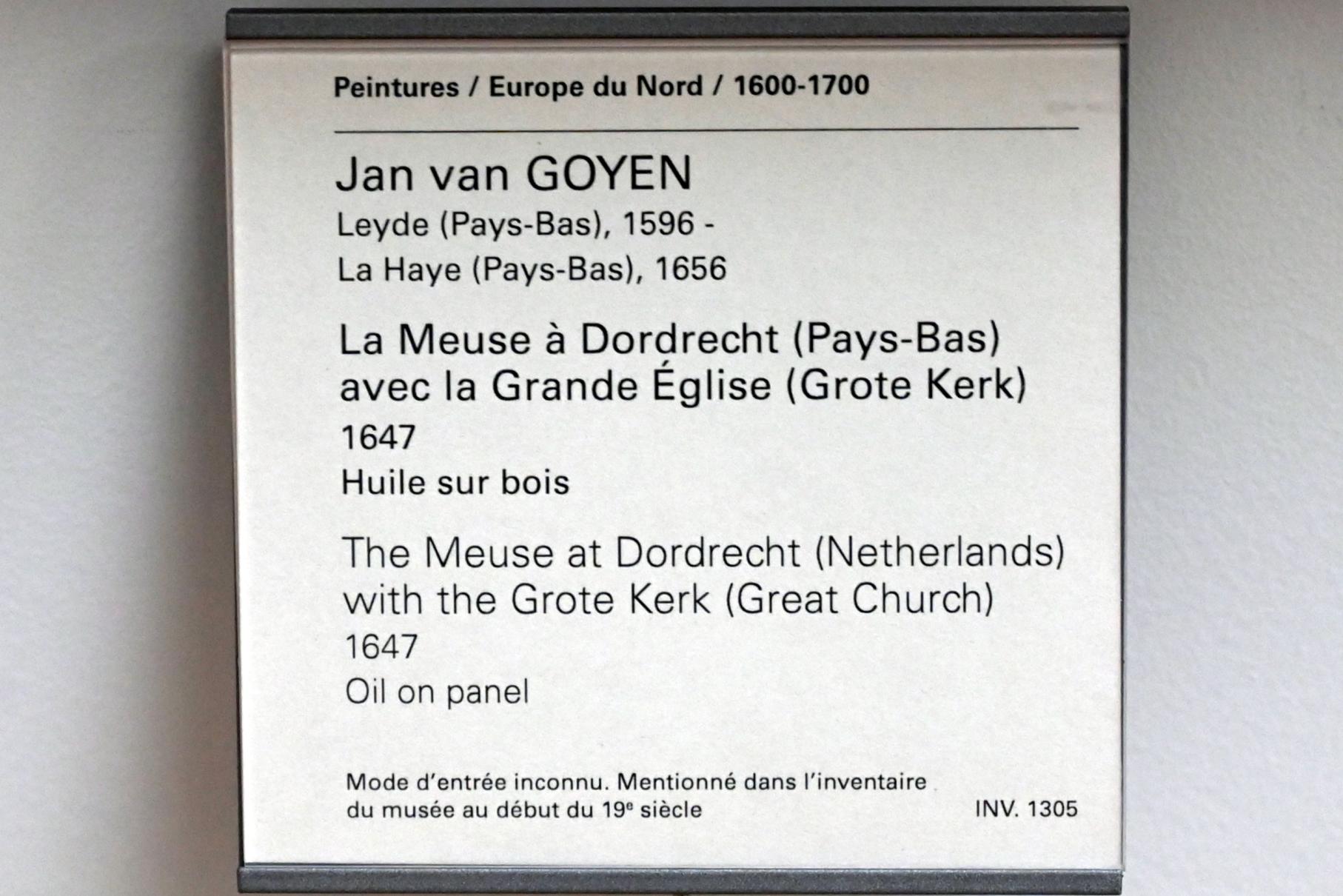 Jan van Goyen (1621–1657), Die Maas bei Dordrecht mit der Grote Kerk; Blick nach Südwesten, Paris, Musée du Louvre, Saal 849, 1647, Bild 2/2