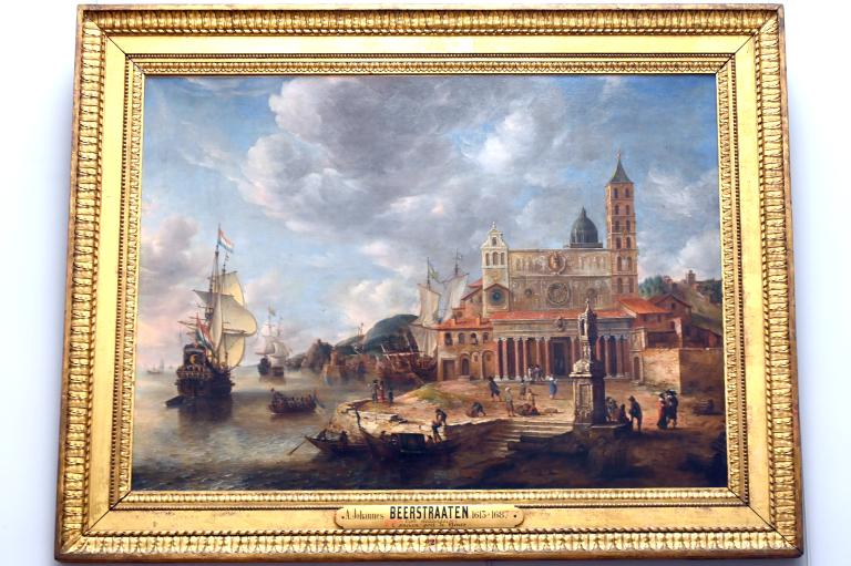 Jan Abrahamszoon Beerstraten (1642–1665), Imaginärer Hafen mit der Kirche Santa Maria Maggiore aus Rom, Paris, Musée du Louvre, Saal 849, 1662, Bild 1/2