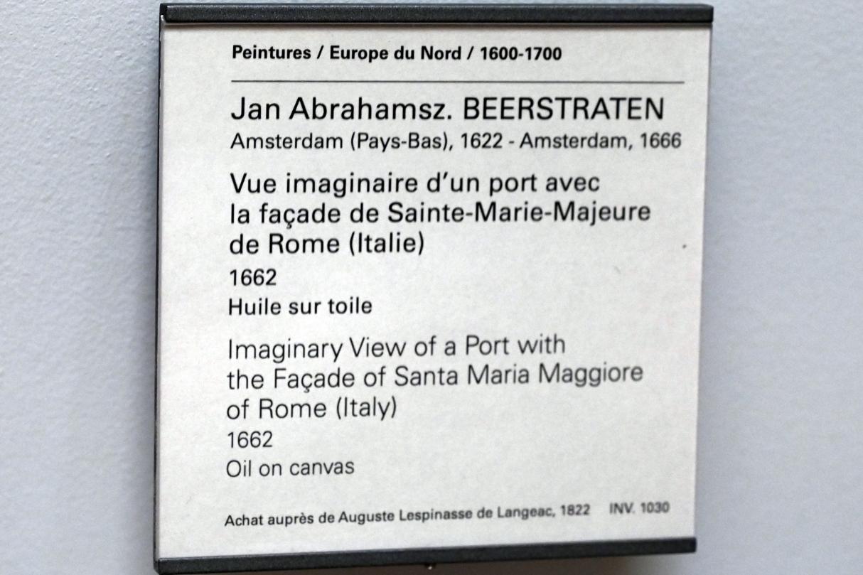 Jan Abrahamszoon Beerstraten (1642–1665), Imaginärer Hafen mit der Kirche Santa Maria Maggiore aus Rom, Paris, Musée du Louvre, Saal 849, 1662, Bild 2/2