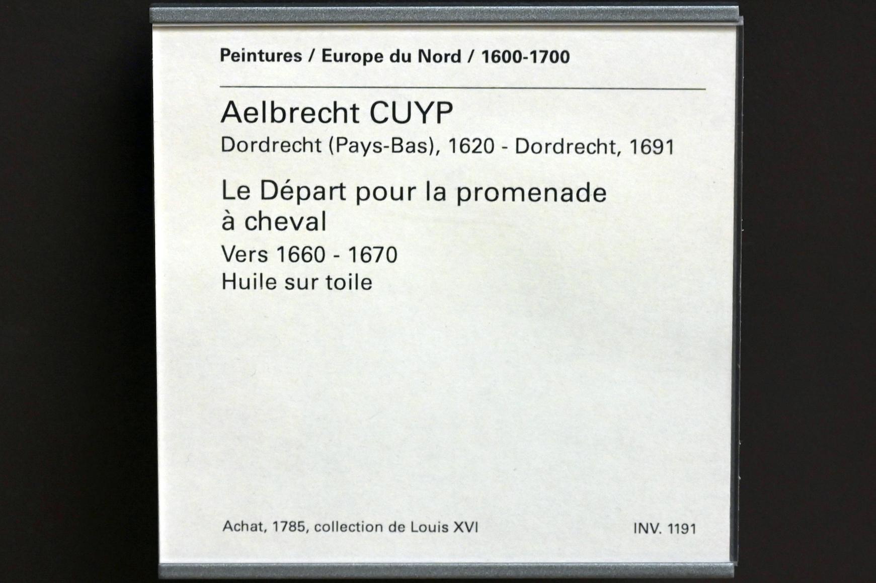 Aelbert Cuyp (1640–1667), Abreise zweier Reiter von einem Gasthaus, Paris, Musée du Louvre, Saal 846, um 1660–1670, Bild 2/2