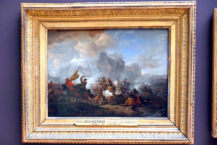 Philips Wouwerman (1645–1665), Gefecht von Kavallerie und Infanterie zwischen Orientalen und Imperialen, Paris, Musée du Louvre, Saal 846, um 1650–1660