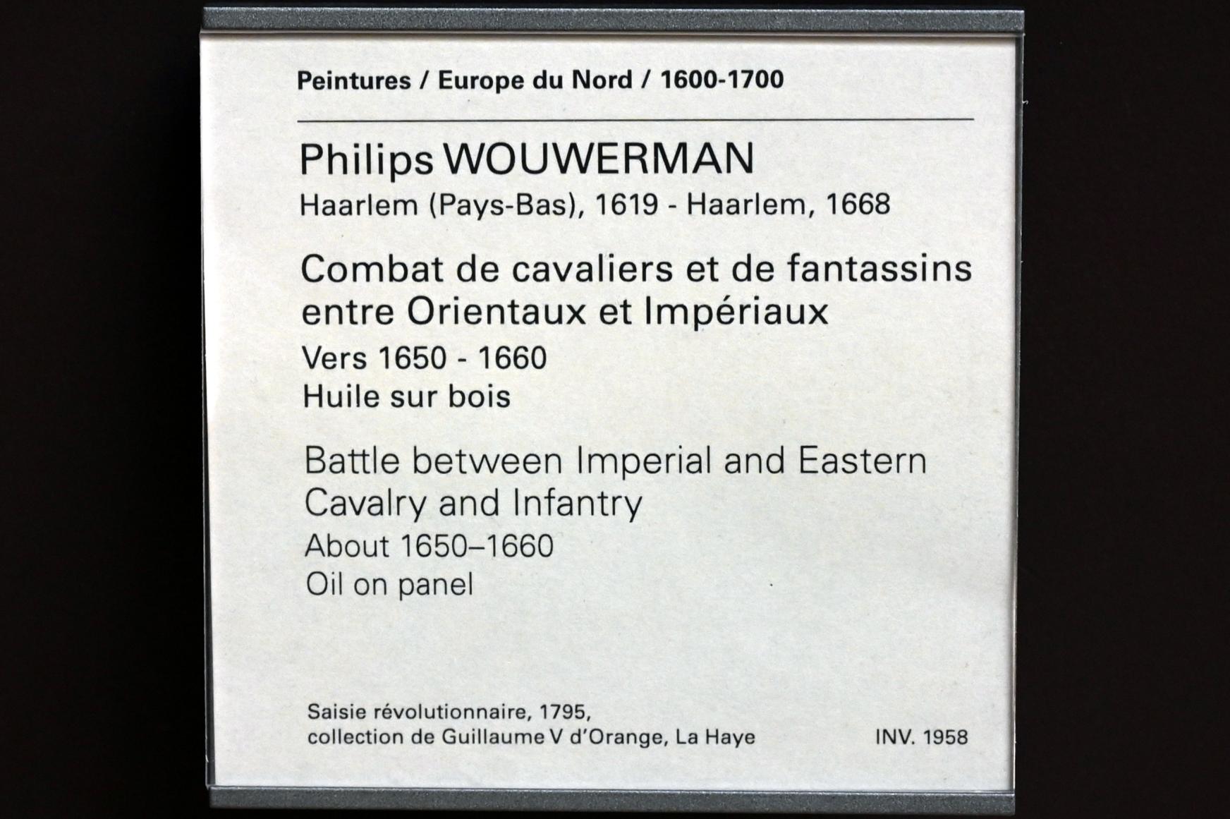 Philips Wouwerman (1645–1665), Gefecht von Kavallerie und Infanterie zwischen Orientalen und Imperialen, Paris, Musée du Louvre, Saal 846, um 1650–1660, Bild 2/2