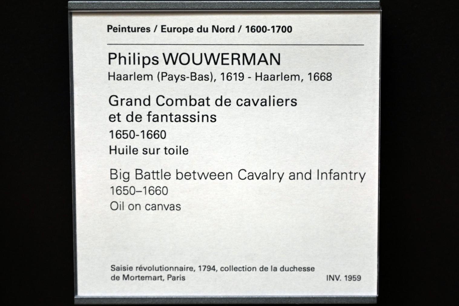Philips Wouwerman (1645–1665), Große Schlacht zwischen Kavallerie und Infanterie, Paris, Musée du Louvre, Saal 846, 1650–1660, Bild 2/2