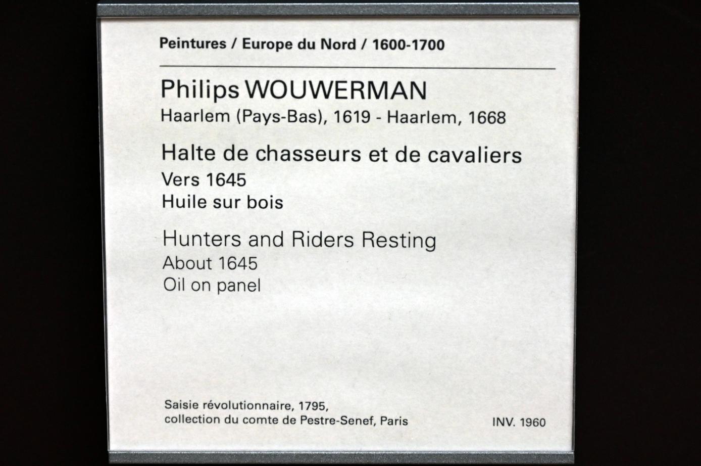 Philips Wouwerman (1645–1665), Jäger und Reiter in der Rast, Paris, Musée du Louvre, Saal 846, um 1645, Bild 2/2