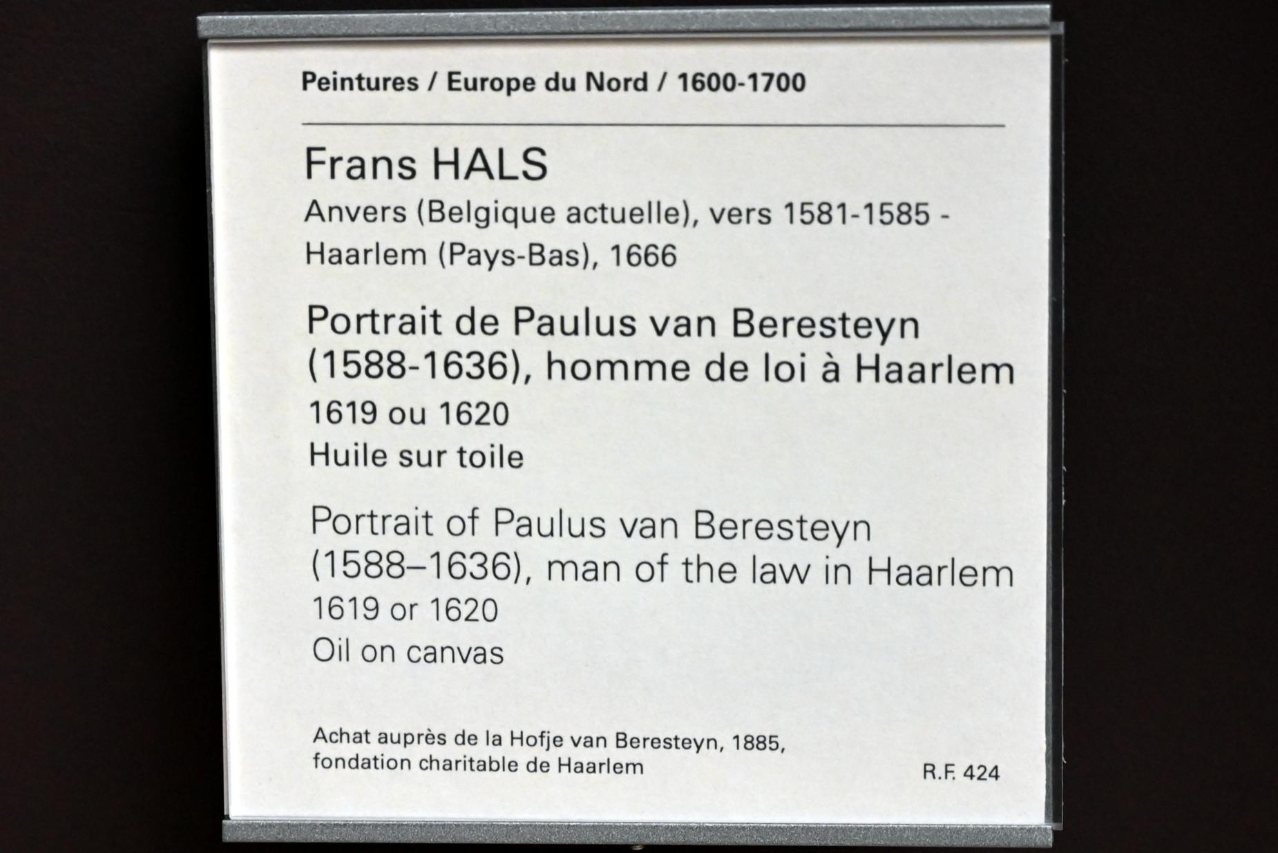 Frans Hals (1616–1664), Porträt des Paulus van Beresteyn (1582 – 1666), Rechtsanwalt in Haarlem, Paris, Musée du Louvre, Saal 846, um 1619–1620, Bild 2/2