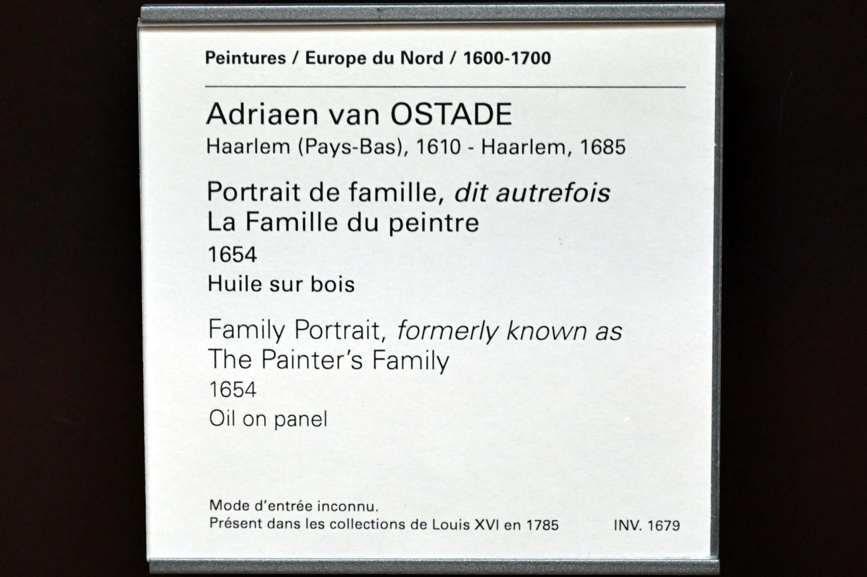 Adriaen van Ostade (1635–1670), Familienporträt, Paris, Musée du Louvre, Saal 846, 1654, Bild 2/2