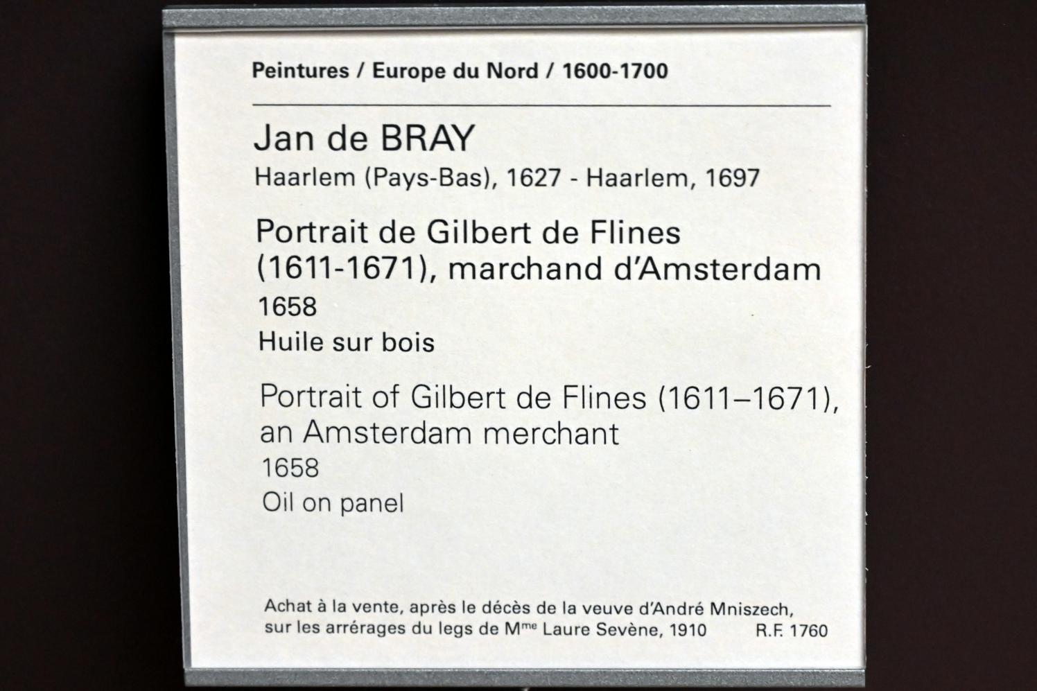 Jan de Bray (1658–1670), Porträt des Gilbert de Flines (1611-1671), Amsterdamer Kaufmann, Paris, Musée du Louvre, Saal 846, 1658, Bild 2/2