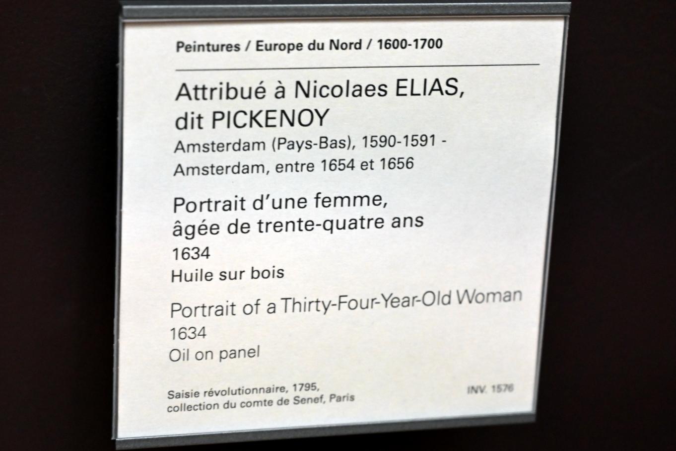 Nicolaes Eliasz. Pickenoy (1625–1636), Porträt einer 34-jährigen Frau, Paris, Musée du Louvre, Saal 846, 1634, Bild 2/2