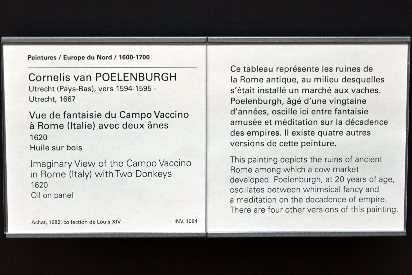 Cornelis van Poelenburgh (1620–1646), Fiktiver Blick auf den Campo Vaccino in Rom mit zwei Eseln, Paris, Musée du Louvre, Saal 845, 1620, Bild 2/2