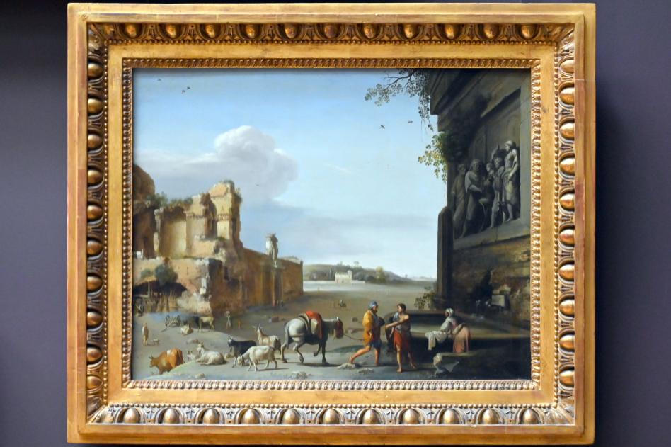 Cornelis van Poelenburgh (1620–1646), Ruinen des antiken Roms mit Basrelief des Opfers von Kaiser Marc Aurel (121-180), Paris, Musée du Louvre, Saal 845, 1620, Bild 1/2