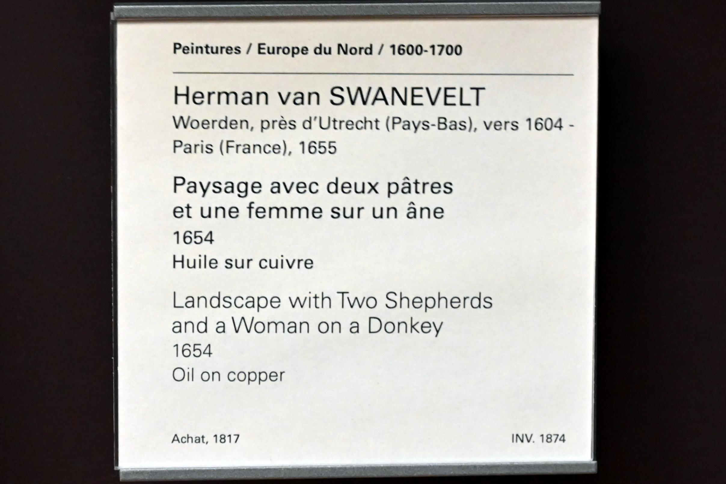 Herman van Swanevelt (1646–1654), Landschaft mit zwei Hirten und einer Reiterin auf einem Esel, Paris, Musée du Louvre, Saal 845, 1654, Bild 2/2
