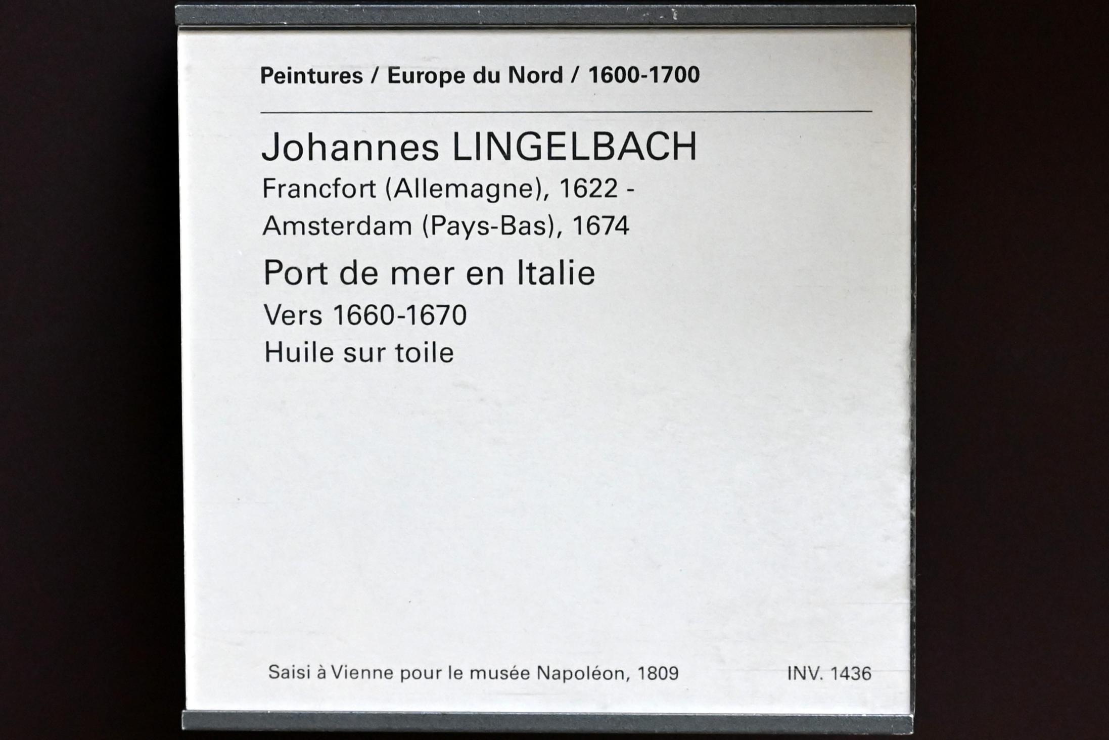 Johannes Lingelbach (1653–1674), Italienischer Seehafen, Paris, Musée du Louvre, Saal 845, um 1660–1670, Bild 2/2