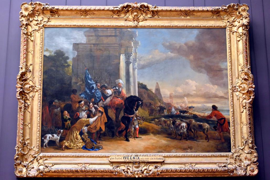 Jan Baptist Weenix (1649–1656), Aufbruch einer orientalischen Truppe, Paris, Musée du Louvre, Saal 845, um 1647–1652, Bild 1/2