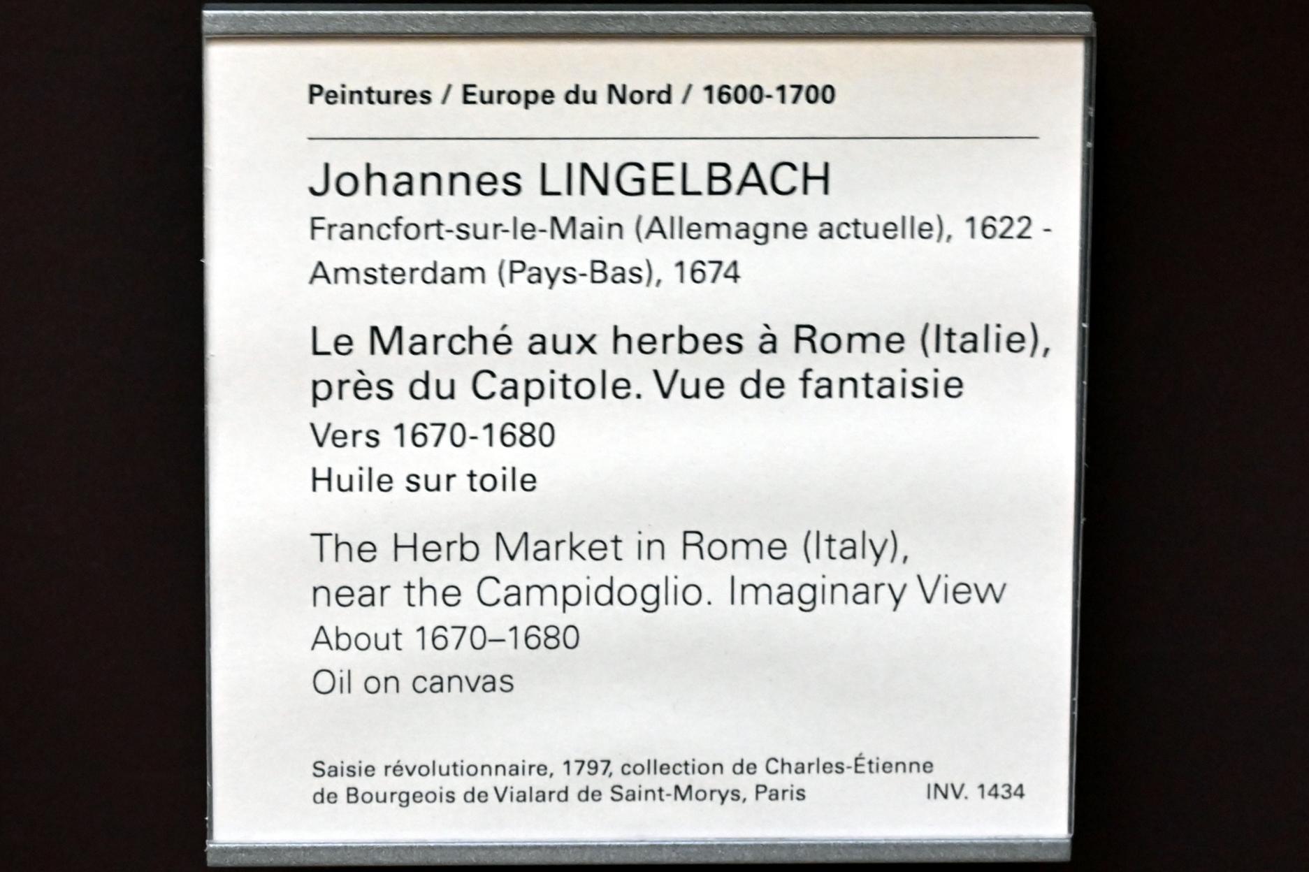 Johannes Lingelbach (1653–1674), Der Kräutermarkt am römischen Kapitol in fiktiver Umgebung, Paris, Musée du Louvre, Saal 845, um 1670–1680, Bild 2/2