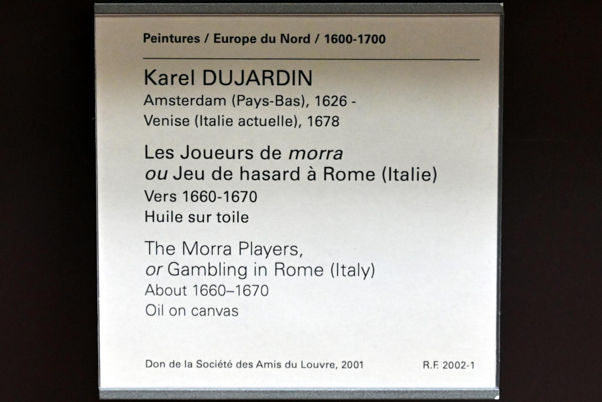 Karel Dujardin (1652–1678), Morra-Spieler (Glücksspiel in Rom), Paris, Musée du Louvre, Saal 845, um 1660–1670, Bild 2/2