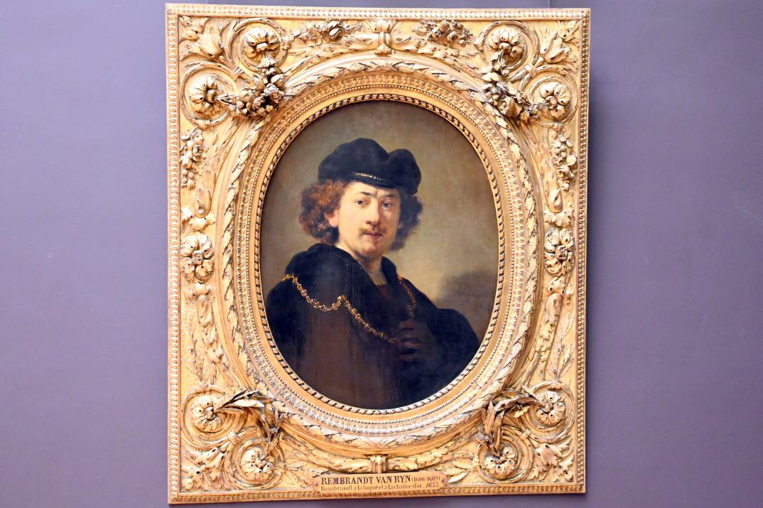 Rembrandt (Rembrandt Harmenszoon van Rijn) (1627–1669), Selbstporträt mit Mütze und goldener Kette, Paris, Musée du Louvre, Saal 844, 1633