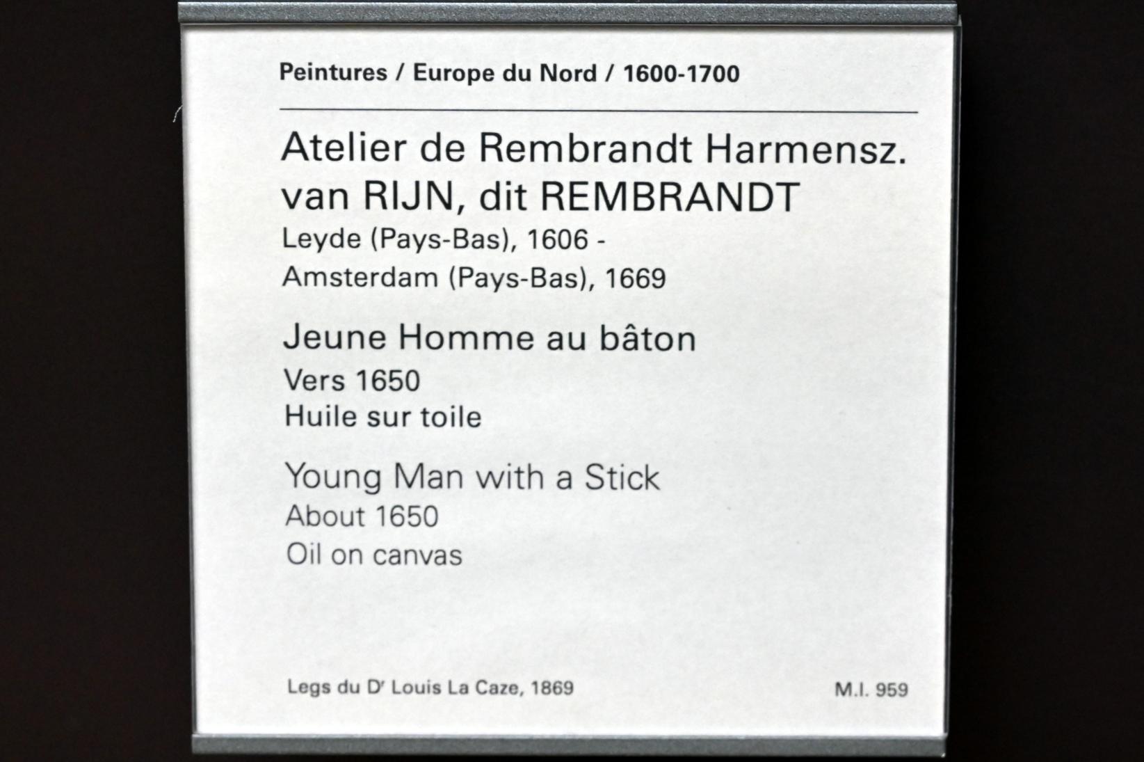 Rembrandt (Werkstatt) (1632–1660), Porträt eines jungen Mannes mit Stock, Paris, Musée du Louvre, Saal 844, um 1650, Bild 2/2
