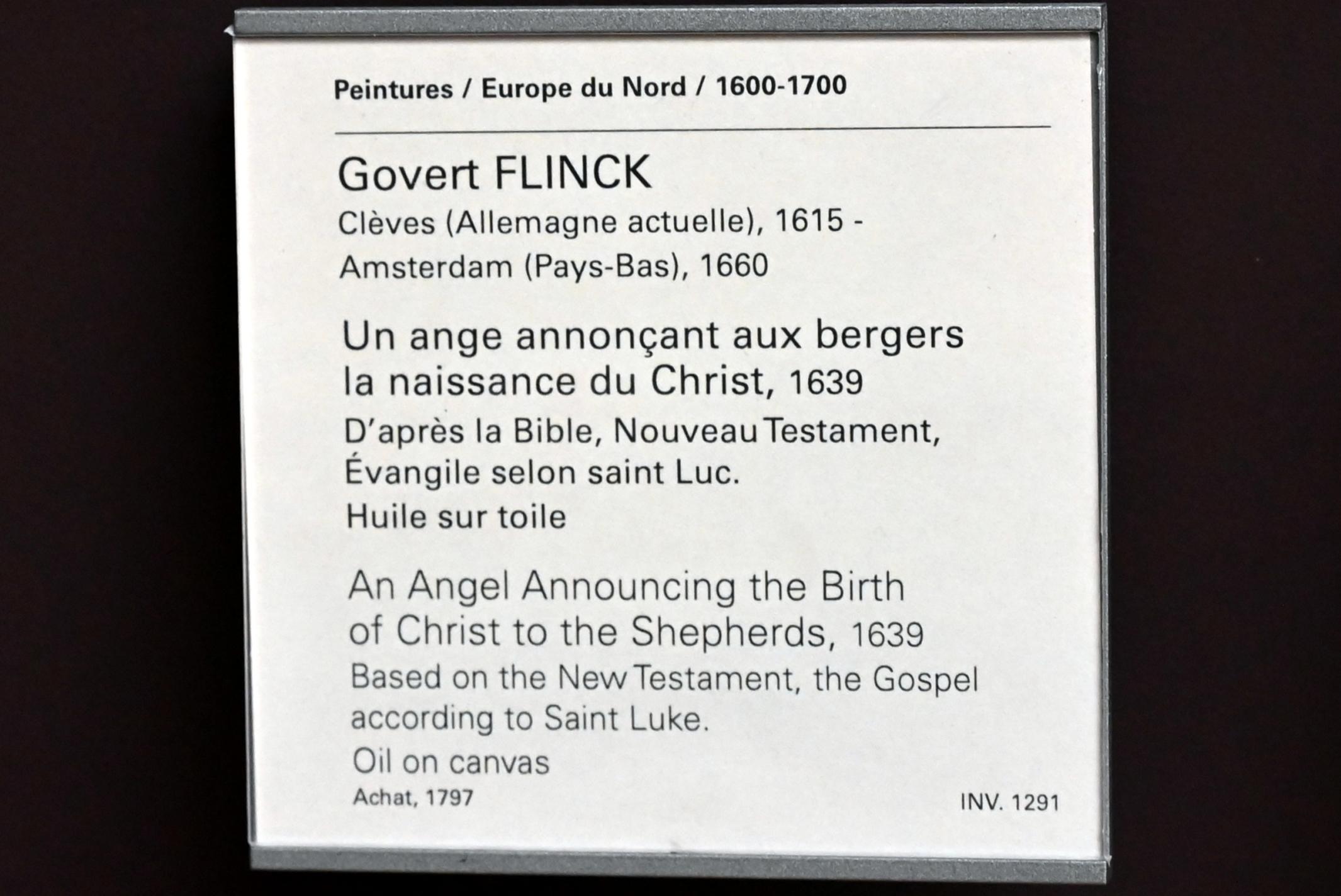 Govaert Flinck (1634–1645), Die Verkündigung an die Hirten, Paris, Musée du Louvre, Saal 844, 1639, Bild 2/2
