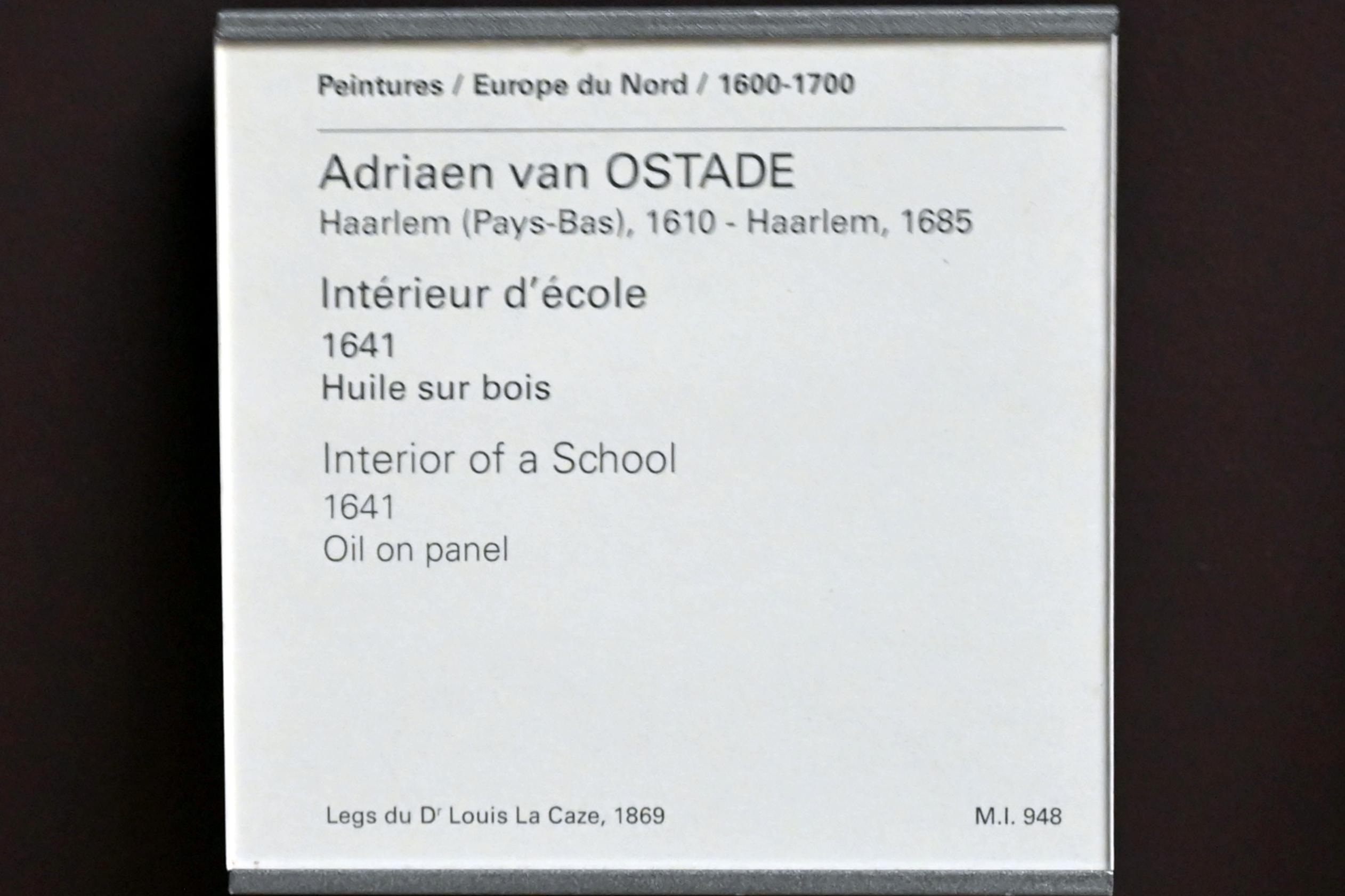 Adriaen van Ostade (1635–1670), Interieur einer Schule, Paris, Musée du Louvre, Saal 844, 1641, Bild 2/2
