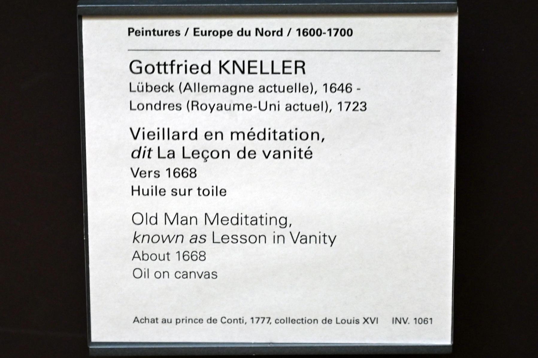 Godfrey Kneller (Gottfried Kniller) (1668–1675), Alter Mann in Meditation, Paris, Musée du Louvre, Saal 844, um 1668, Bild 2/2