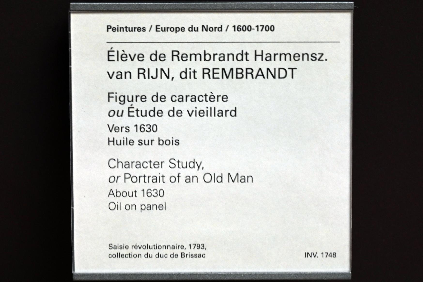 Rembrandt (Nachfolger) (1629–1669), Charakterstudie (Porträt eines alten Mannes), Paris, Musée du Louvre, Saal 844, um 1630, Bild 2/2