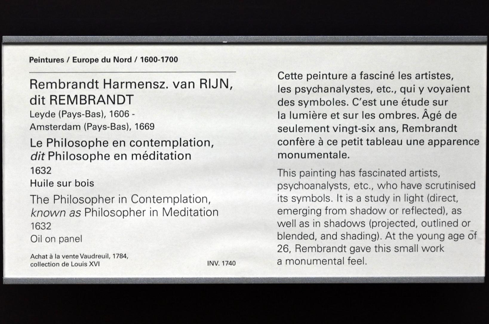 Rembrandt (Rembrandt Harmenszoon van Rijn) (1627–1669), Der Philosoph in Kontemplation (Philosoph in Meditation), Paris, Musée du Louvre, Saal 844, 1632, Bild 2/2