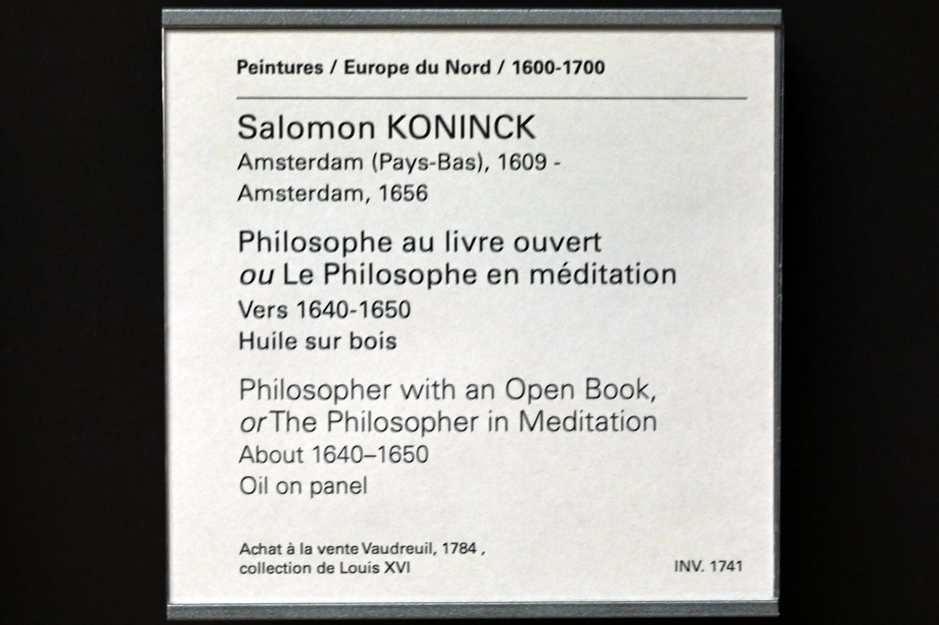 Salomon Koninck (1643–1649), Philosoph mit aufgeschlagenem Buch (Der Philosoph in Meditation), Paris, Musée du Louvre, Saal 844, um 1640–1650, Bild 2/2
