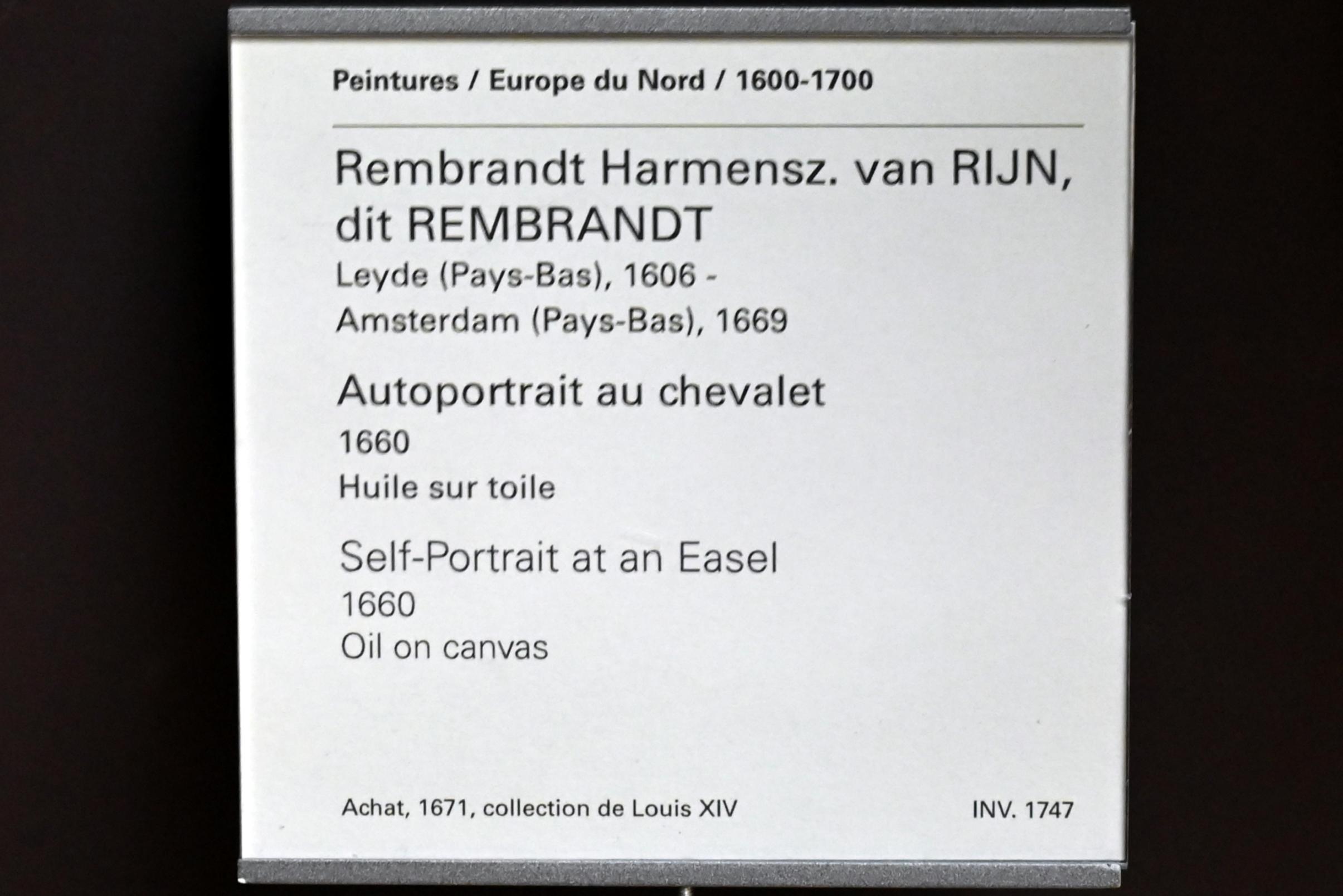 Rembrandt (Rembrandt Harmenszoon van Rijn) (1627–1669), Selbstporträt an der Staffelei, Paris, Musée du Louvre, Saal 844, 1660, Bild 2/2