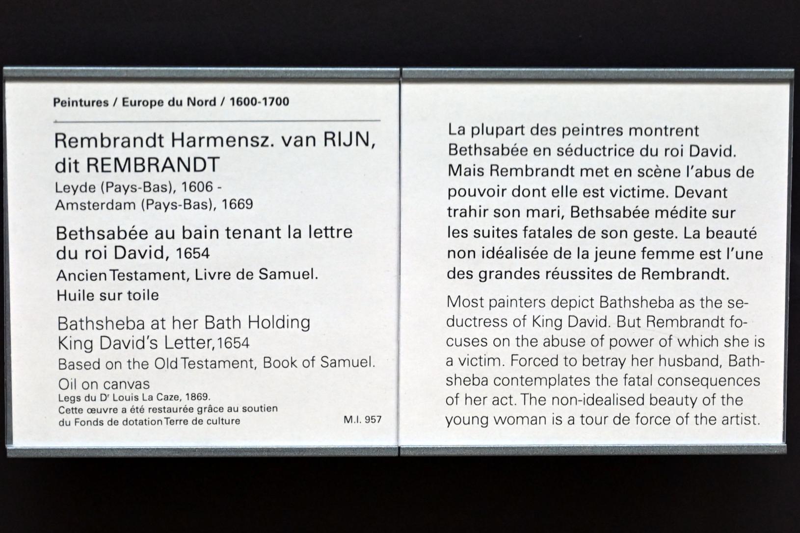 Rembrandt (Rembrandt Harmenszoon van Rijn) (1627–1669), Bathseba im Bade den Brief von König David haltend, Paris, Musée du Louvre, Saal 844, 1654, Bild 2/2