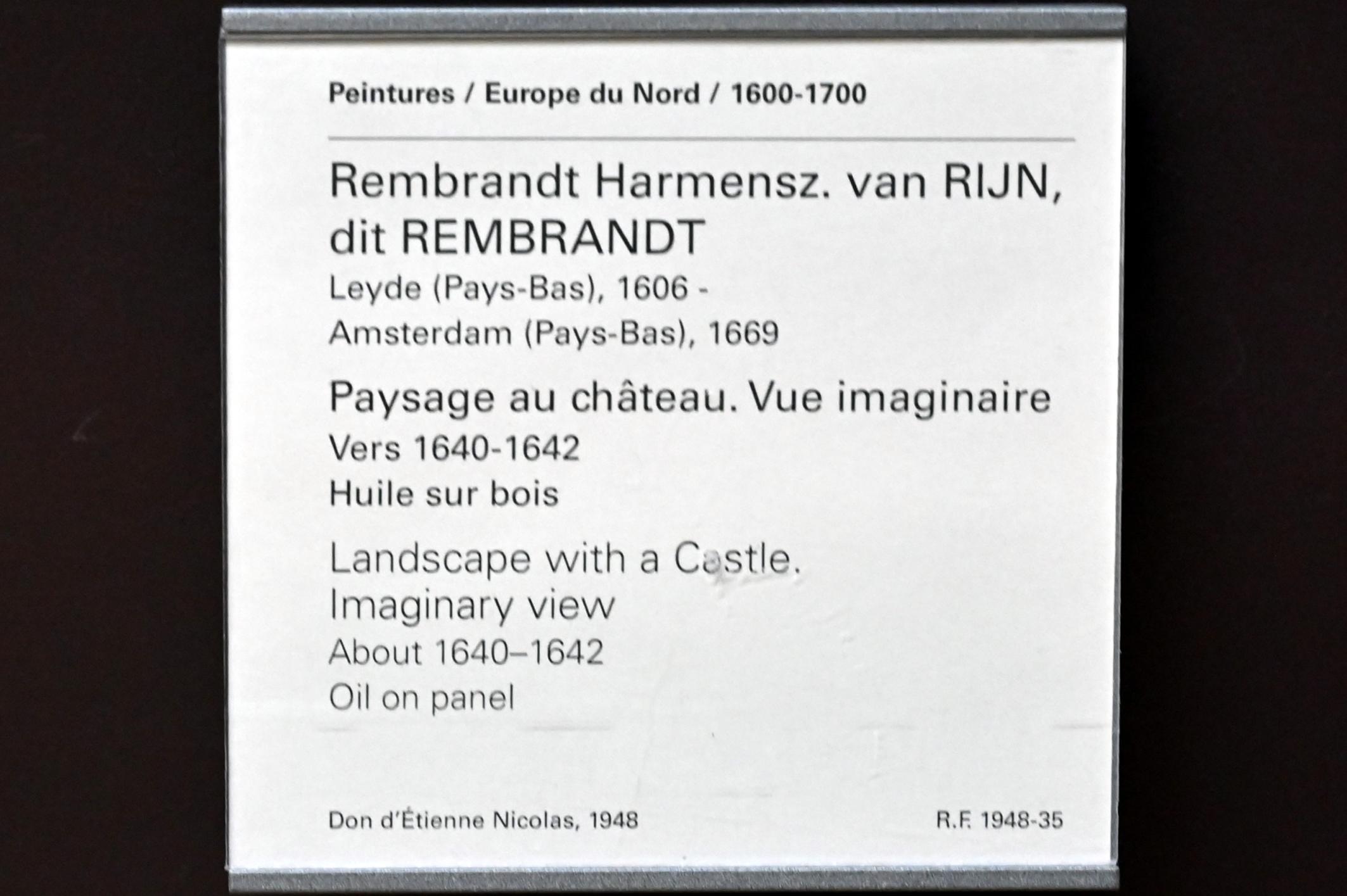 Rembrandt (Rembrandt Harmenszoon van Rijn) (1627–1669), Fiktive Landschaft mit Schloss, Paris, Musée du Louvre, Saal 844, um 1640–1642, Bild 2/2