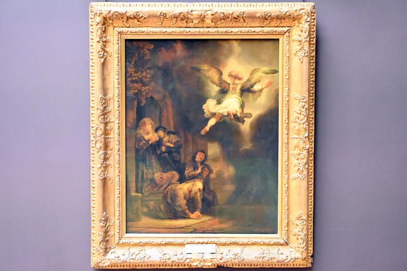 Rembrandt (Rembrandt Harmenszoon van Rijn) (1627–1669), Der Erzengel Raphael verlässt die Familie des Tobias (Tobias und seine Familie werfen sich vor dem Engel nieder), Paris, Musée du Louvre, 1637