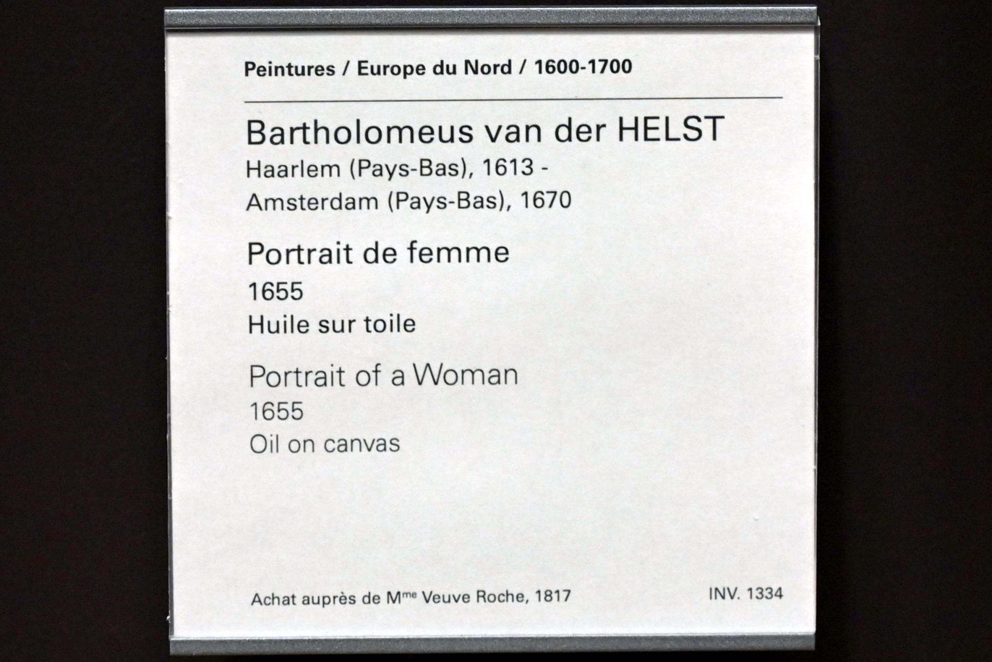 Bartholomeus van der Helst (1640–1669), Porträt einer Frau, Paris, Musée du Louvre, Saal 843, 1655, Bild 2/2