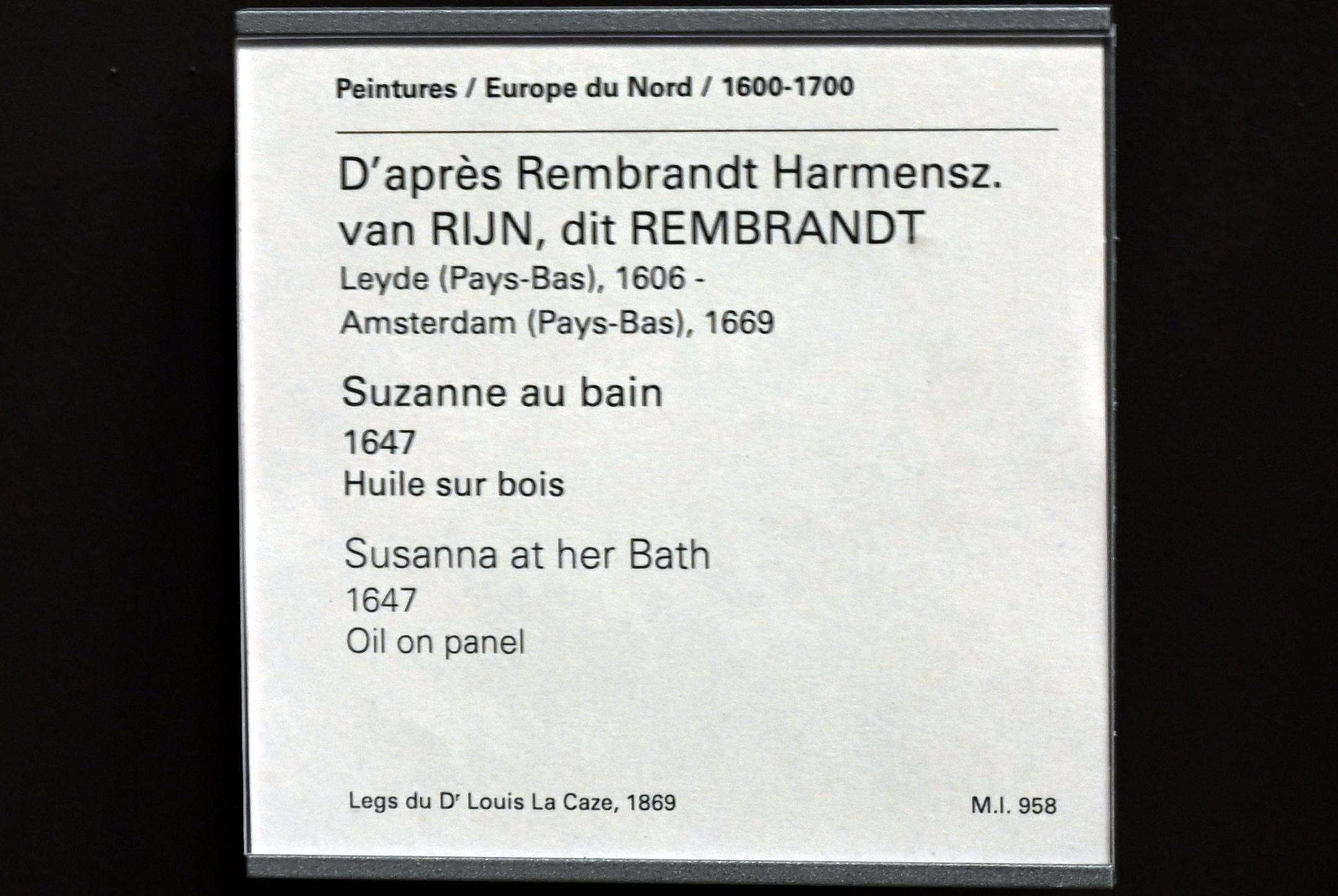 Rembrandt (Nachahmer) (1630–1647), Susanna im Bade, Paris, Musée du Louvre, Saal 843, 1647, Bild 2/2