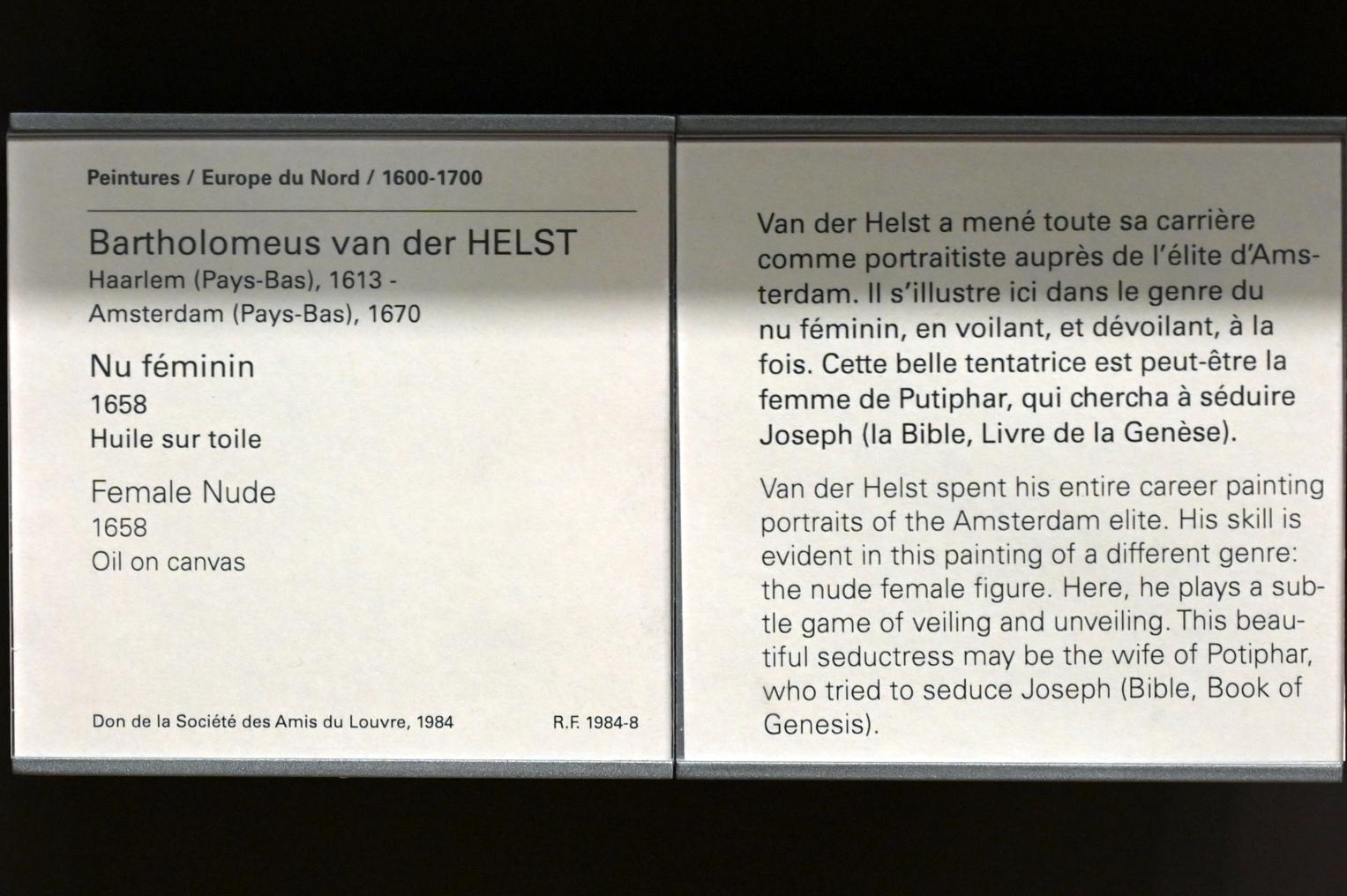 Bartholomeus van der Helst (1640–1669), Weiblicher Akt, Paris, Musée du Louvre, Saal 843, 1658, Bild 2/2
