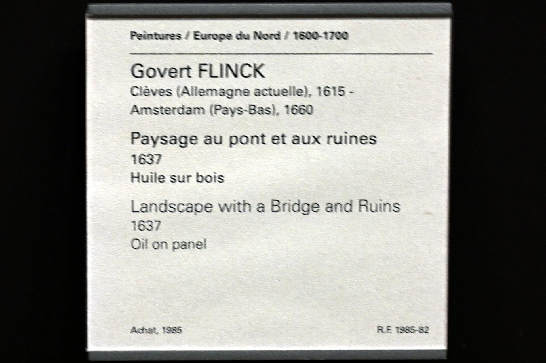 Govaert Flinck (1634–1645), Landschaft mit Brücke und Ruinen, Paris, Musée du Louvre, Saal 843, 1637, Bild 2/2