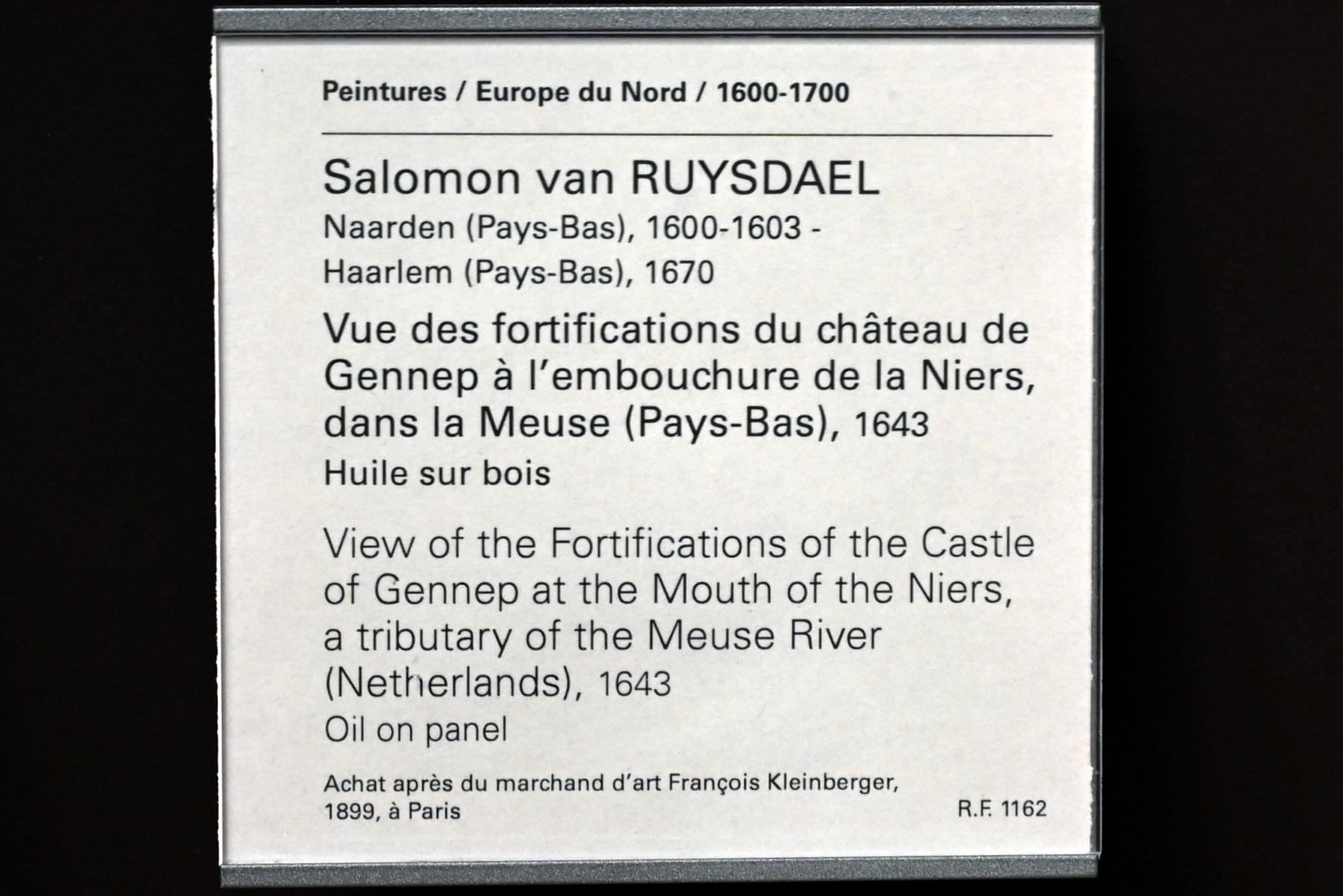 Salomon van Ruysdael (1631–1665), Blick auf die Befestigungsanlagen des Château de Gennep mit einer Fähre an der Mündung der Niers in die Maas, Paris, Musée du Louvre, Saal 843, 1643, Bild 2/2