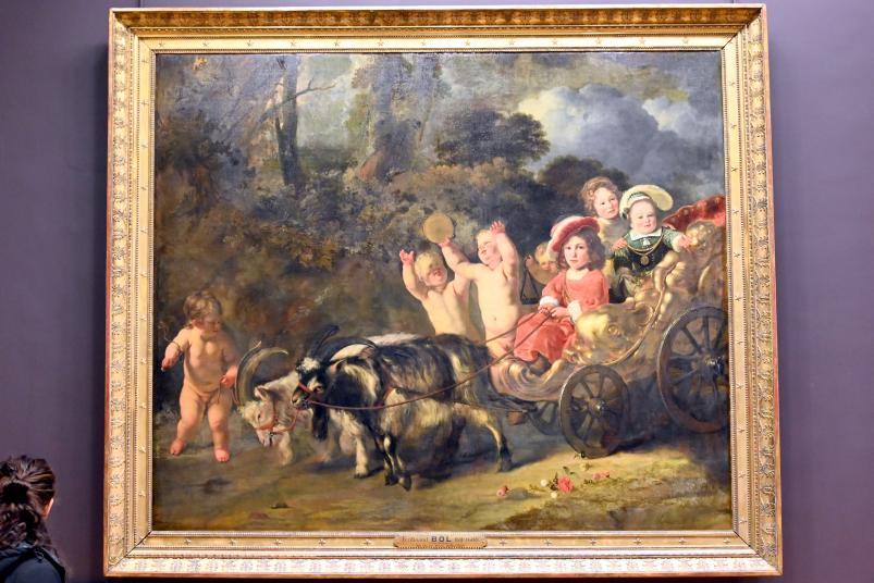 Ferdinand Bol (1643–1665), Nobel gekleidete Kinder in einem von Ziegen gezogenen Wagen, Paris, Musée du Louvre, 1654