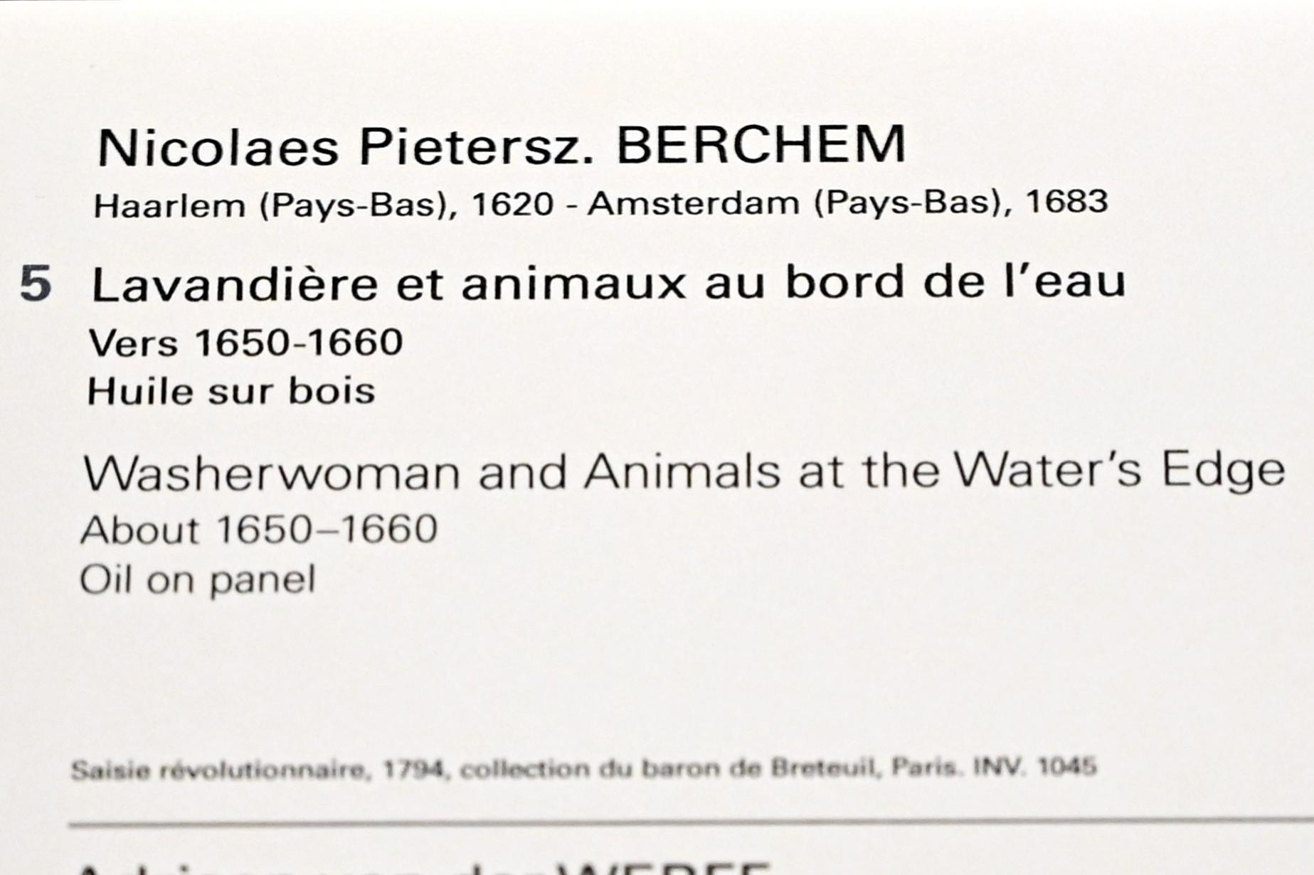 Nicolaes Berchem (1646–1675), Waschfrauen und Tiere an einer Wasserstelle, Paris, Musée du Louvre, Saal 842, um 1650–1660, Bild 2/2