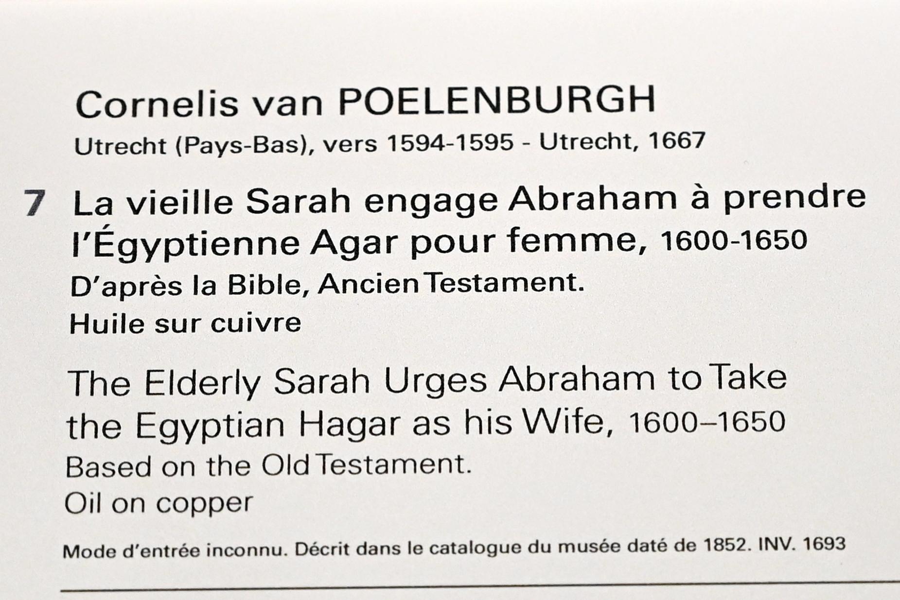 Cornelis van Poelenburgh (1620–1646), Gealterte Sara führt Abraham zu Hagar, Paris, Musée du Louvre, Saal 842, um 1600–1650, Bild 2/2