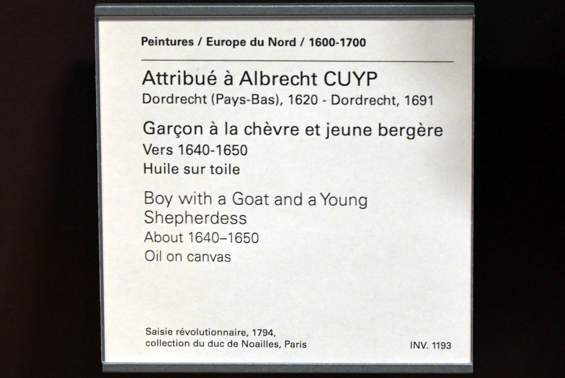 Aelbert Cuyp (1640–1667), Junge mit einer Ziege und ein Hirtenmädchen, Paris, Musée du Louvre, Saal 841, um 1640–1650, Bild 2/2