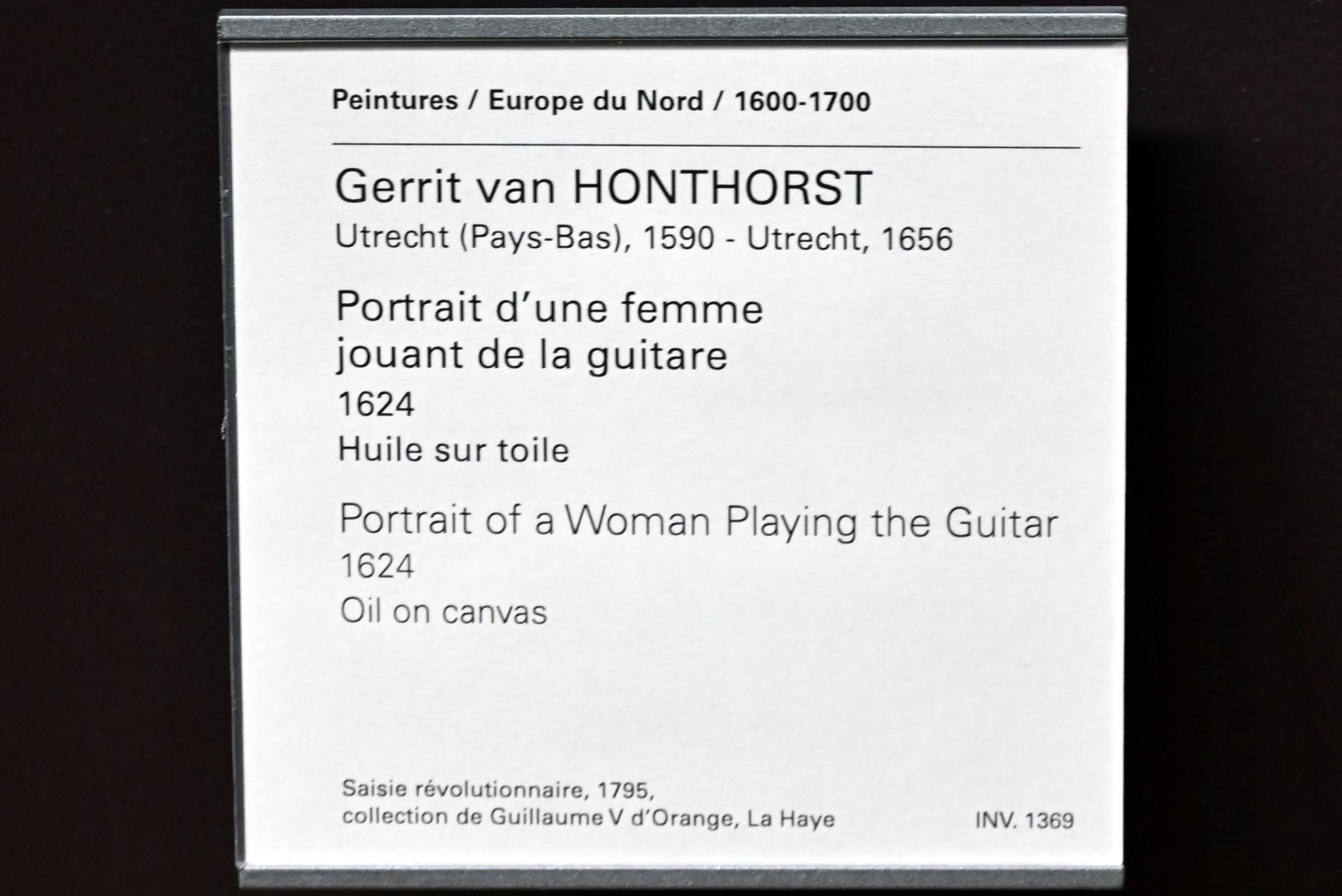 Gerrit van Honthorst (Gerard van Honthorst) (1616–1655), Porträt einer Gitarrenspielerin, Paris, Musée du Louvre, Saal 841, 1624, Bild 2/2
