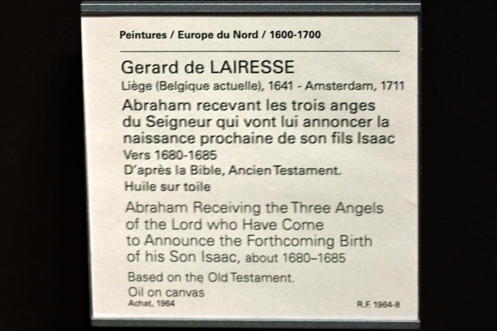 Gerard de Lairesse (1663–1685), Abraham empfängt die drei Engel des Herrn, die ihm die bevorstehende Geburt seines Sohnes Isaak verkünden werden, Paris, Musée du Louvre, Saal 840, um 1680–1685, Bild 2/2