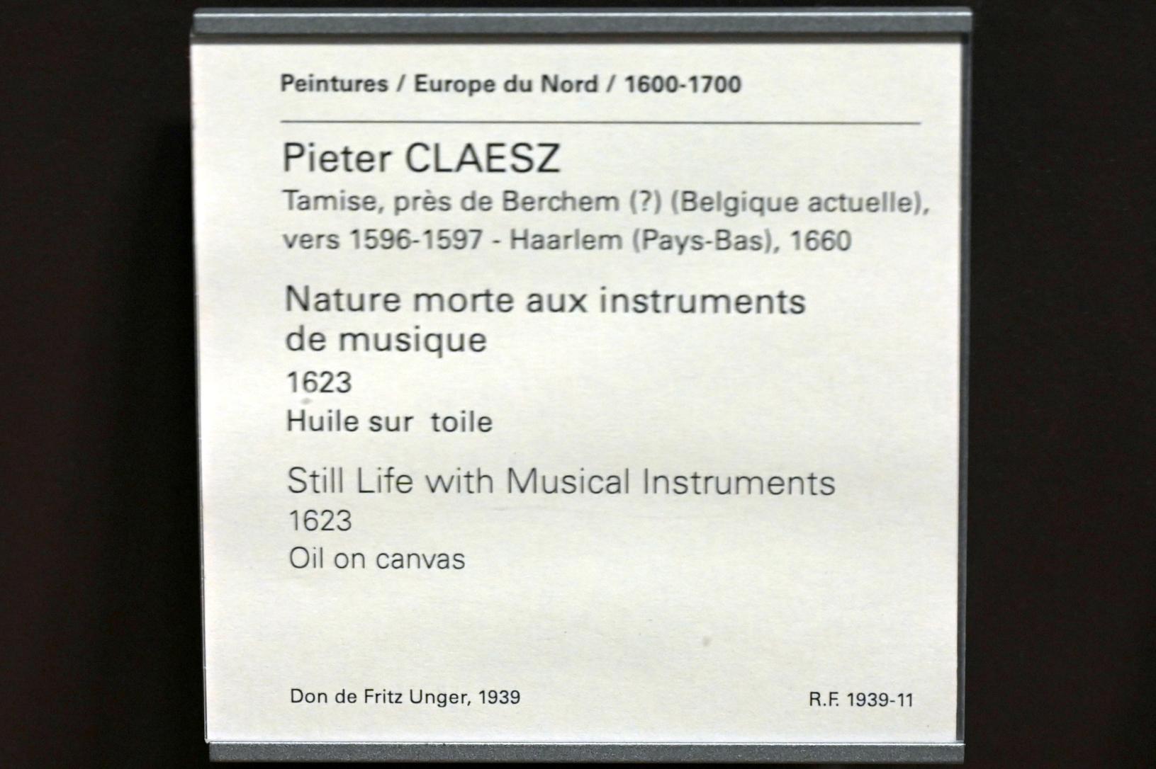 Pieter Claesz (1623–1660), Stillleben mit Musikinstrumenten, Paris, Musée du Louvre, Saal 840, 1623, Bild 2/2