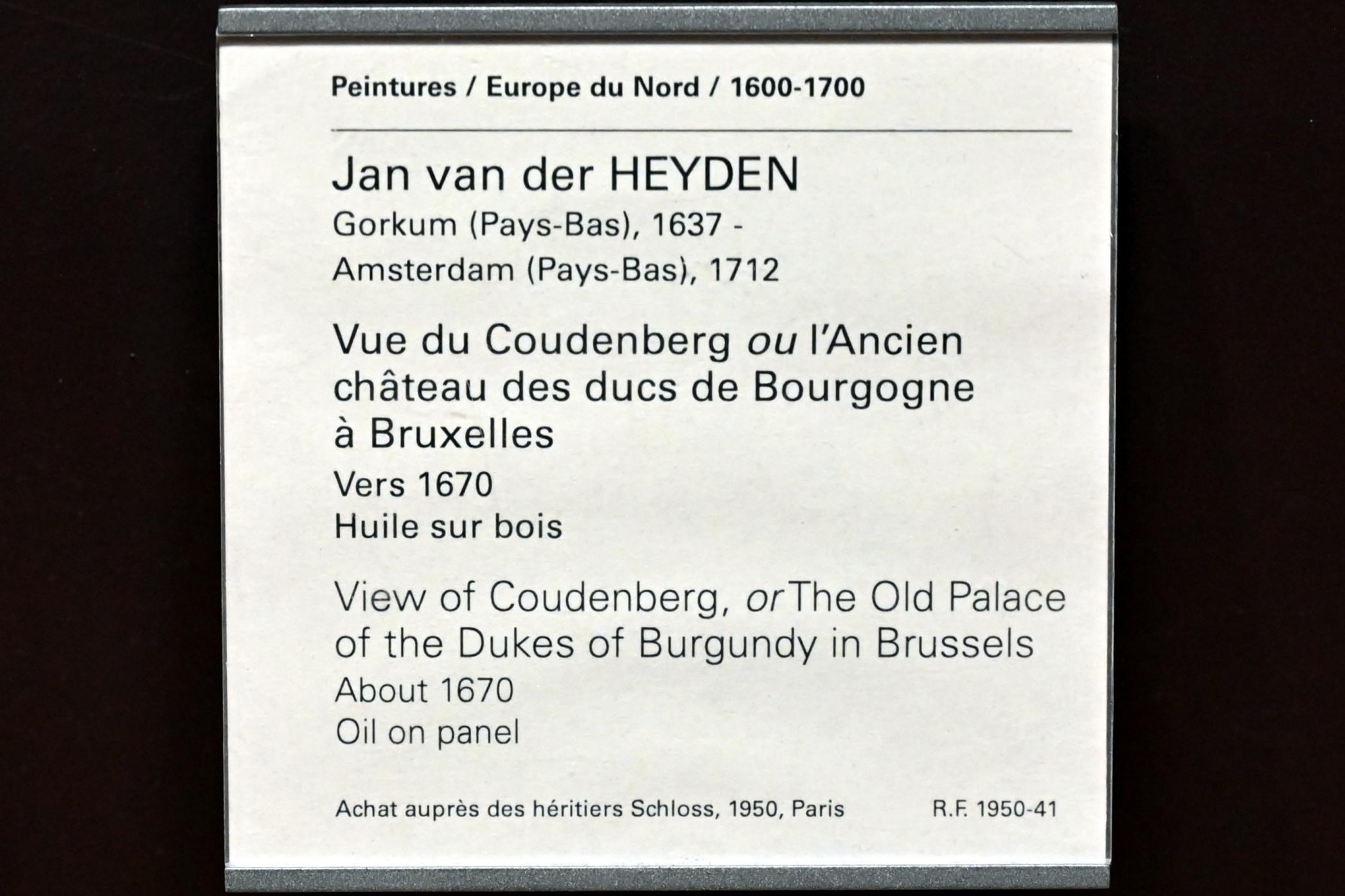 Jan van der Heyden (1652–1712), Der Alte Palast in Brüssel (Coudenberg-Palast), Paris, Musée du Louvre, Saal 839, um 1670, Bild 2/2