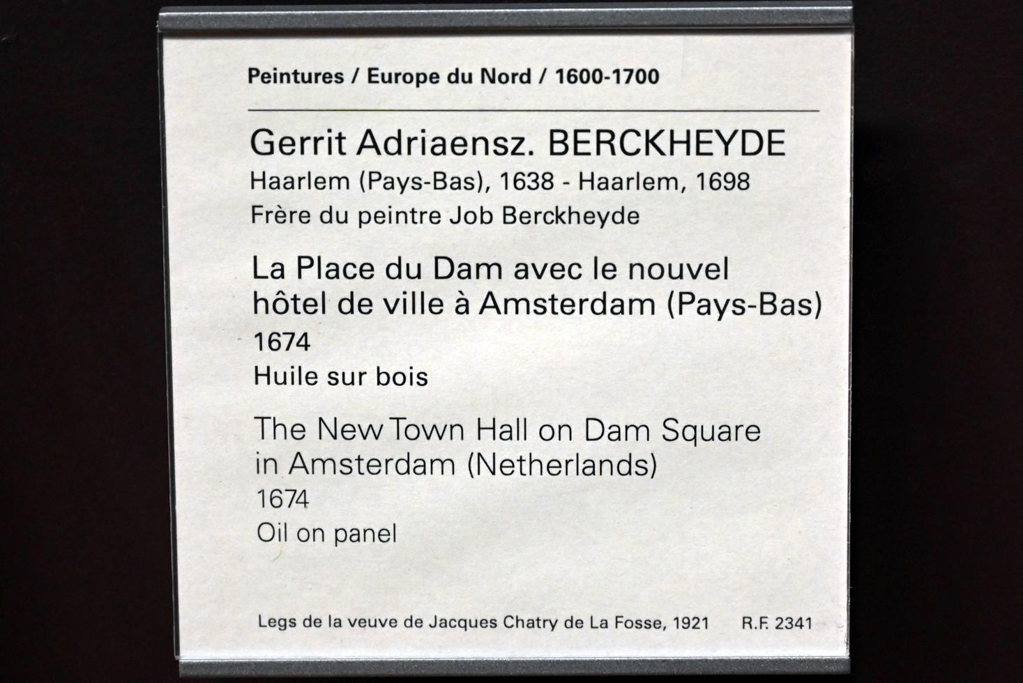 Gerrit Adriaenszoon Berckheyde (1661–1690), Dam-Platz mit dem neuen Rathaus in Amsterdam, Paris, Musée du Louvre, Saal 839, 1674, Bild 2/2
