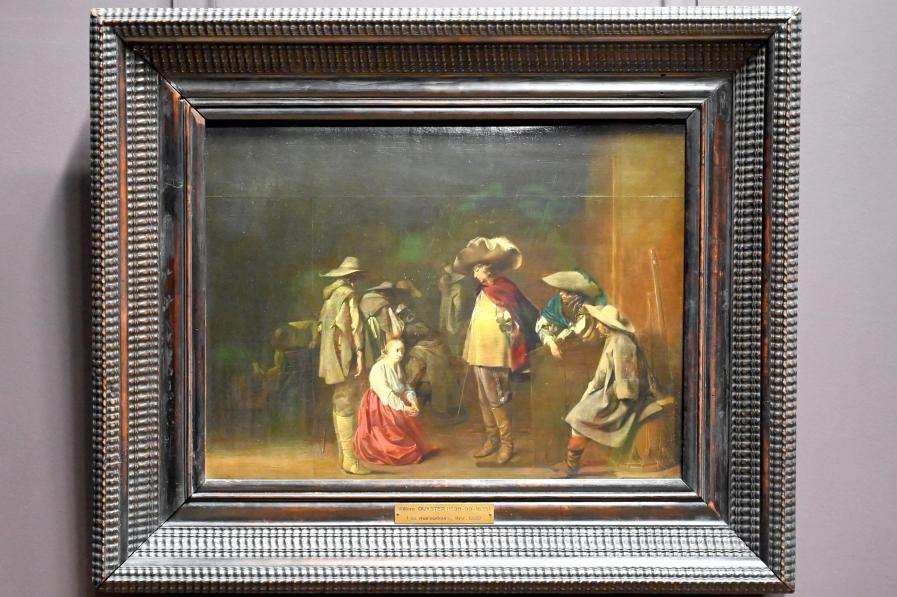 Willem Cornelisz Duyster (1620–1635), Die Plünderer (Wachhaus mit bettelnder Frau vor Soldaten), Paris, Musée du Louvre, Saal 839, um 1630–1640, Bild 1/2