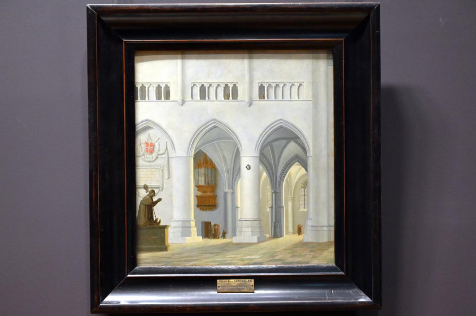 Pieter Jansz. Saenredam (1630–1668), Blick in den Chorumgang von St. Bavo in Haarlem mit dem fiktiven Grab eines Bischofs, Paris, Musée du Louvre, Saal 839, 1630