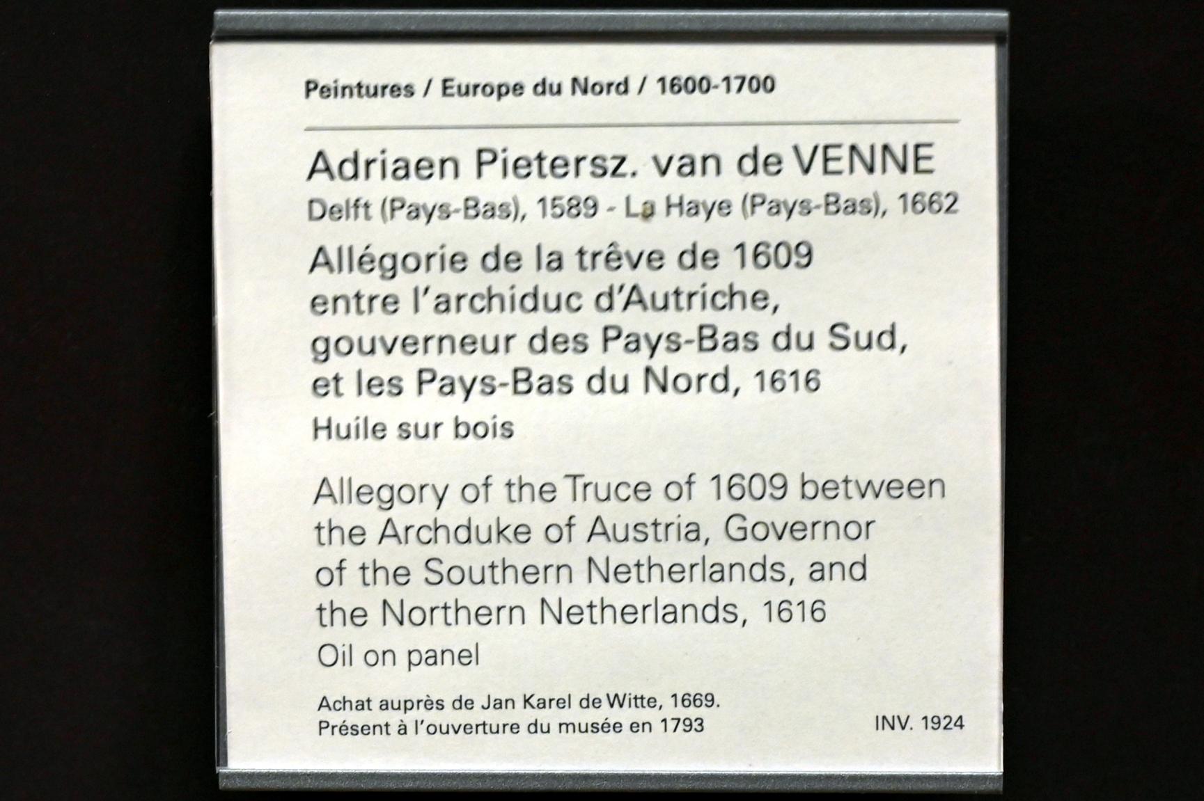 Adriaen Pietersz. van de Venne (1614–1650), Allegorie auf den Waffenstillstand von 1609 zwischen dem Erzherzog von Österreich, Gouverneur der südlichen Niederlande, und den nördlichen Niederlanden, Paris, Musée du Louvre, Saal 839, 1616, Bild 2/2