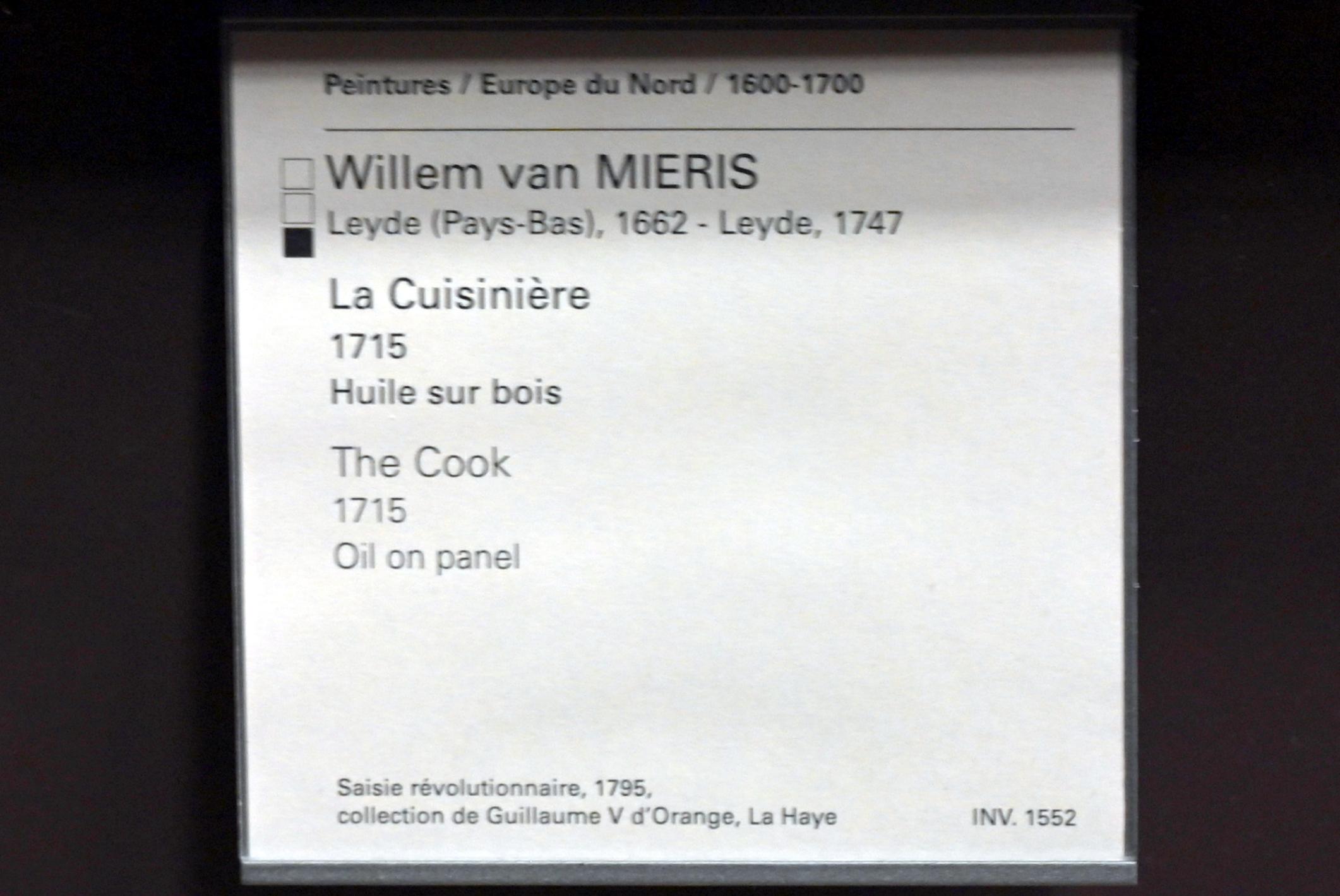 Willem van Mieris (1699–1715), Die Köchin, Paris, Musée du Louvre, Saal 839, 1715, Bild 2/2